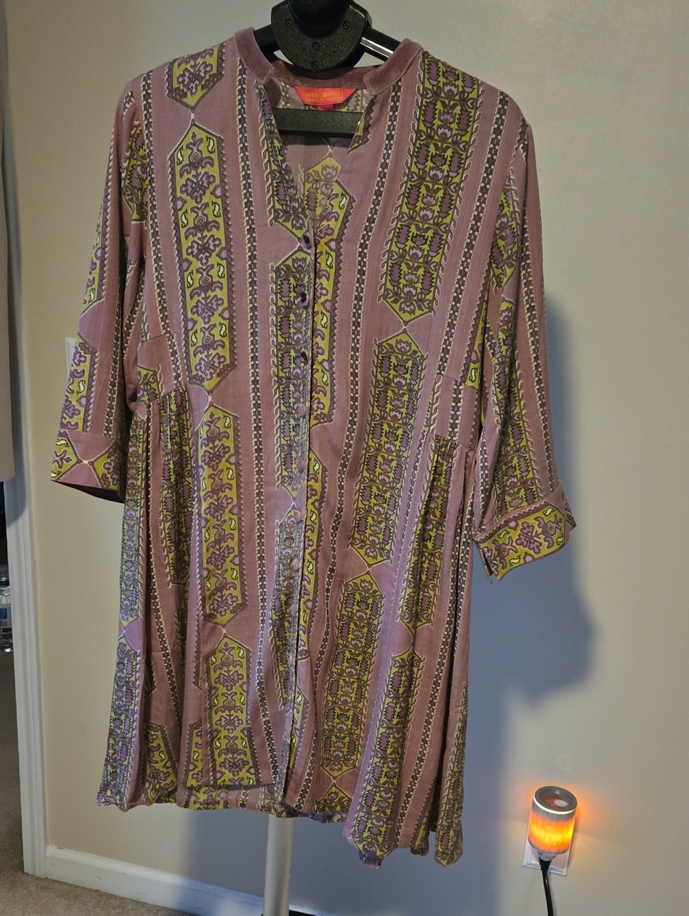 April Cornell Lavender and Lime Printed Midi Dress